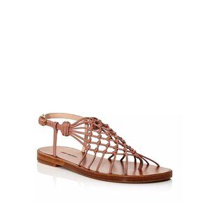 Stuart Weitzman Tan Brown Leather Macramé Gladiator Sandals
